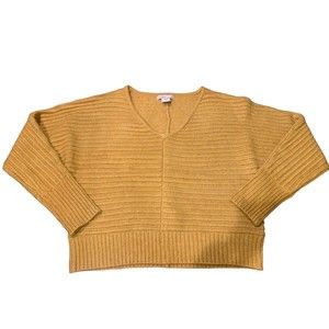 Sincerely Jules Small Women’s V Neck Sweater Crop Long‎ Sleeve Yellow Mustard